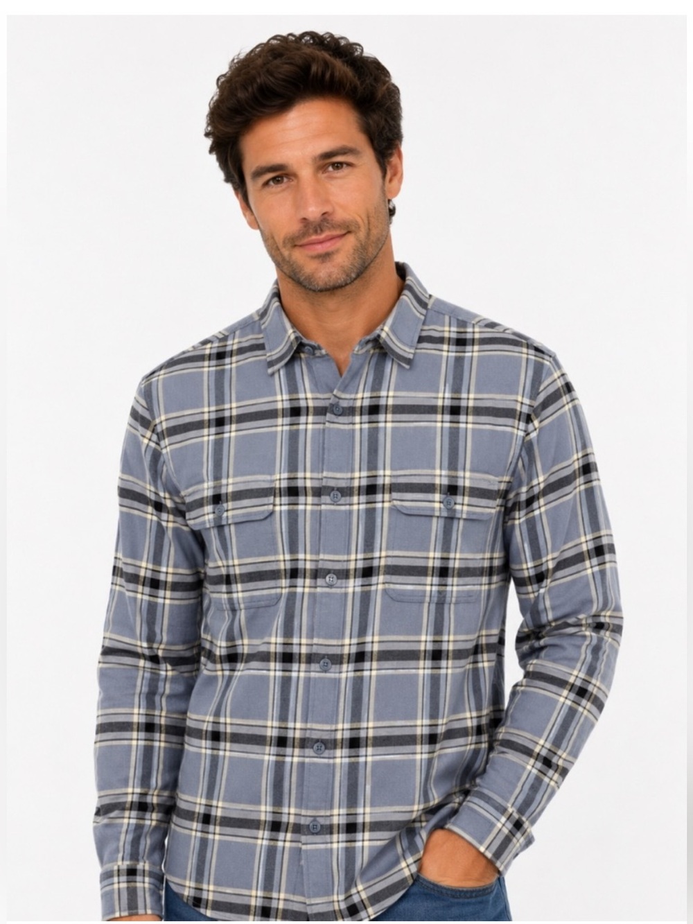 Lucky Brand Shirt L Flannel Blue